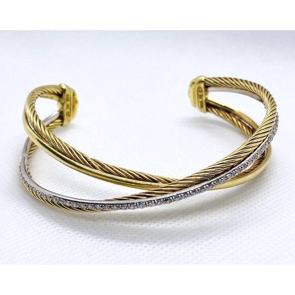 David Yurman 18K 750 Crossover Diamond Cuff Bracelet 7.5" - Picture 10 of 16